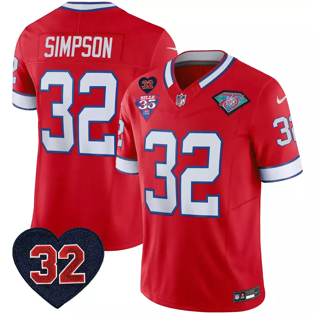 Simpson 32 Buffalo Bills 2023 Stitched Vapor Jersey | Red with Patch | Limited Edition Fan Gear | For Men, Women & Youth