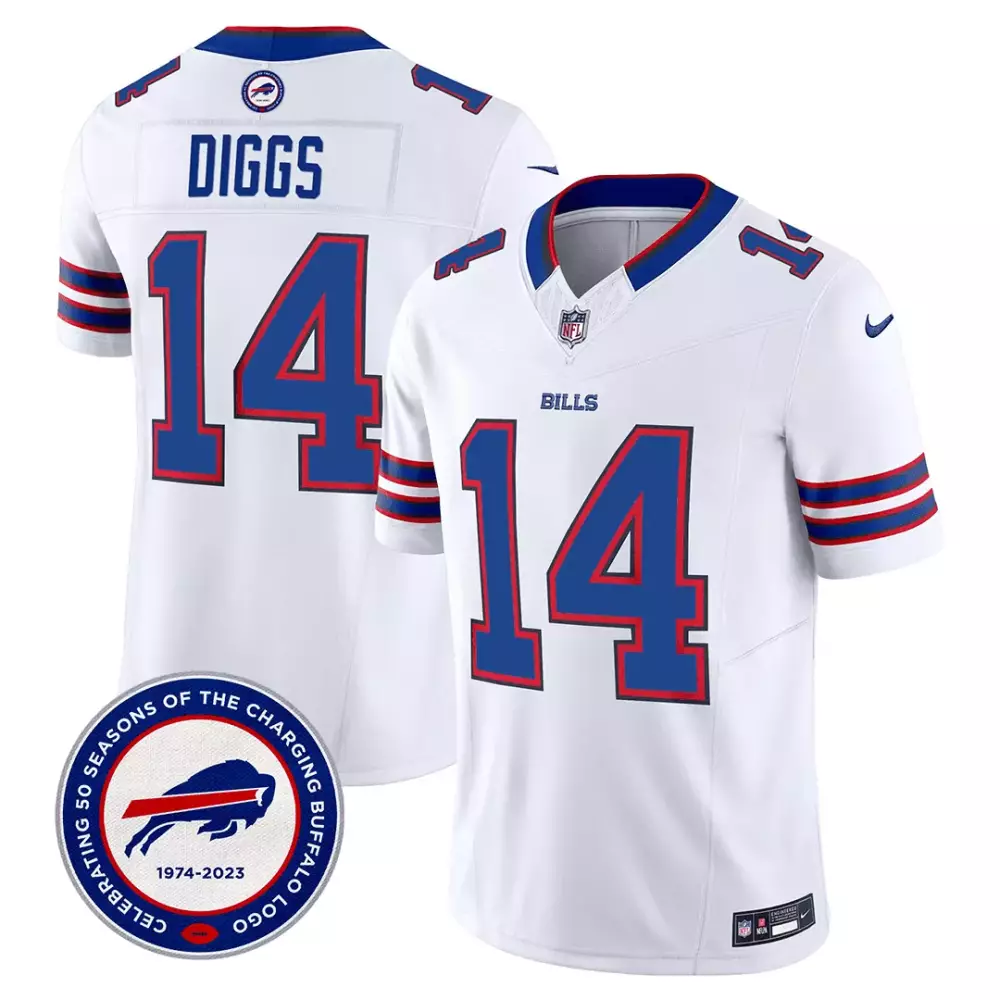 Stefon Diggs 14 Buffalo Bills 2023 White 50th Anniversary Vapor Jersey | Stitched Fan Gear for Men, Women & Youth