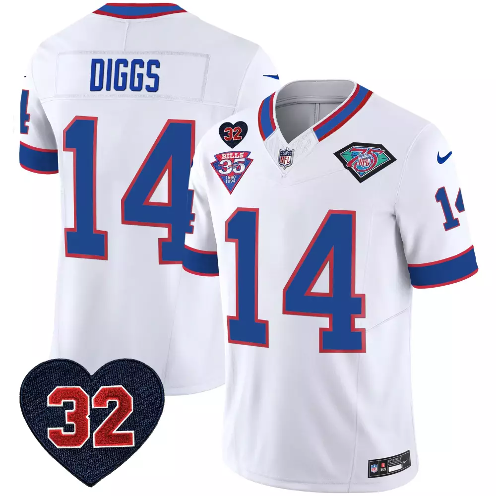 Stefon Diggs 14 Buffalo Bills 2023 White Vapor Jersey | Stitched with Patch 32 | Fan Gear for Men, Women & Youth