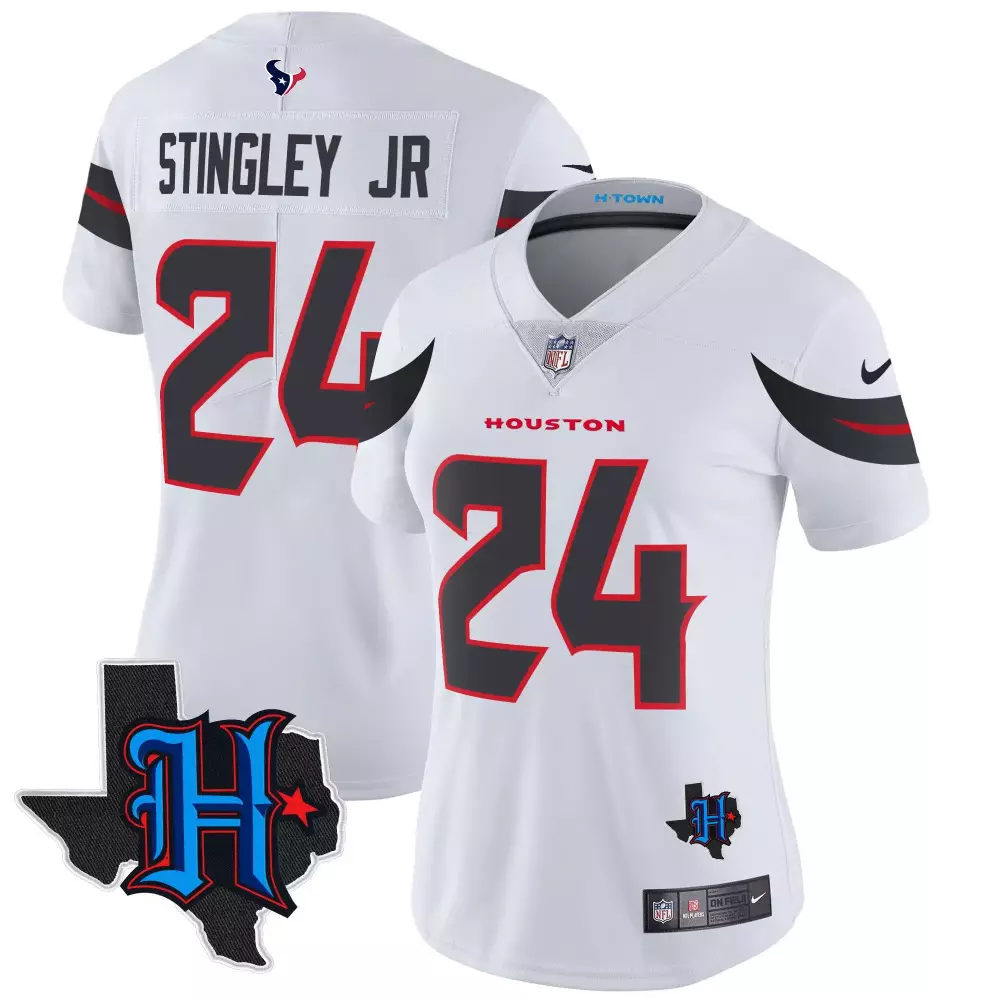 Stingley Jr. Houston Texans 2023 Women's White H-Town Patch Vapor Jersey | All Stitched Fan Gear | For Men, Women & Youth
