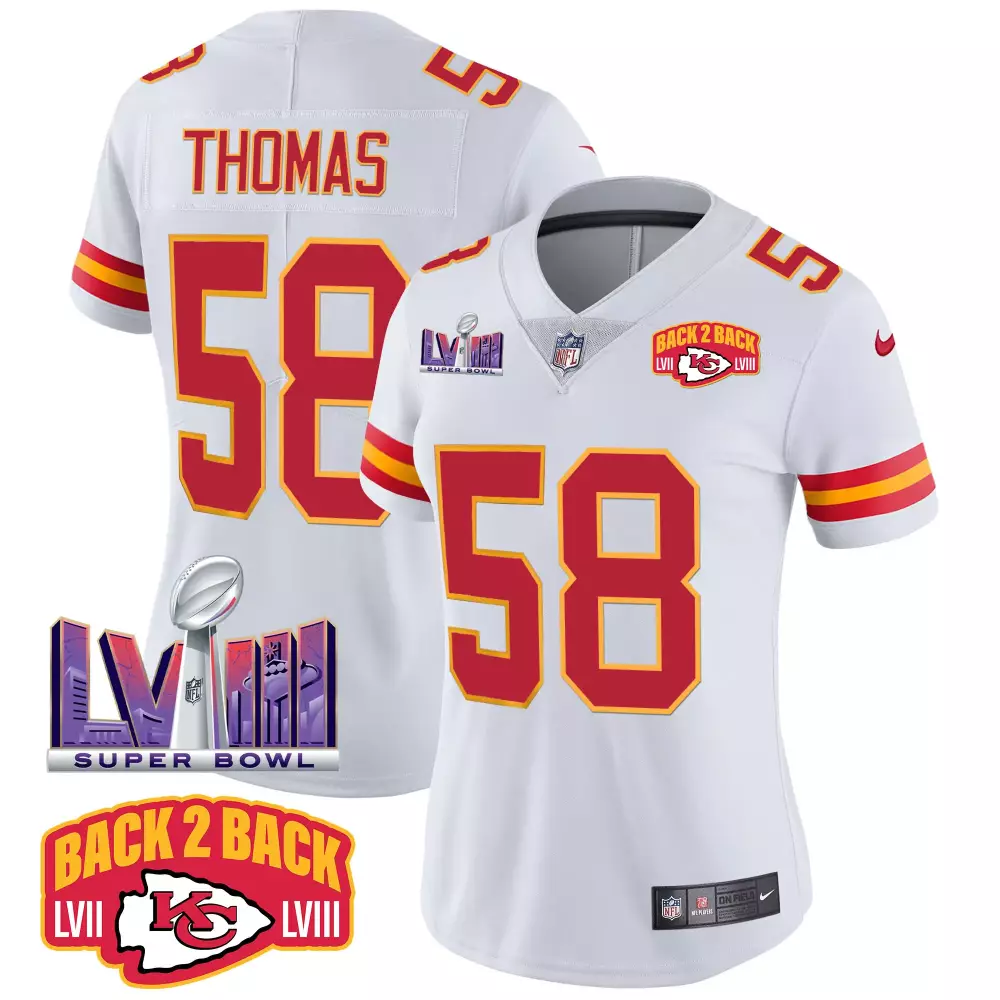 Thomas 58 Kansas City Chiefs 2023 Women's Stitched Vapor Jersey | LVII Patch | Replica Fan Gear | For Men, Women & Youth