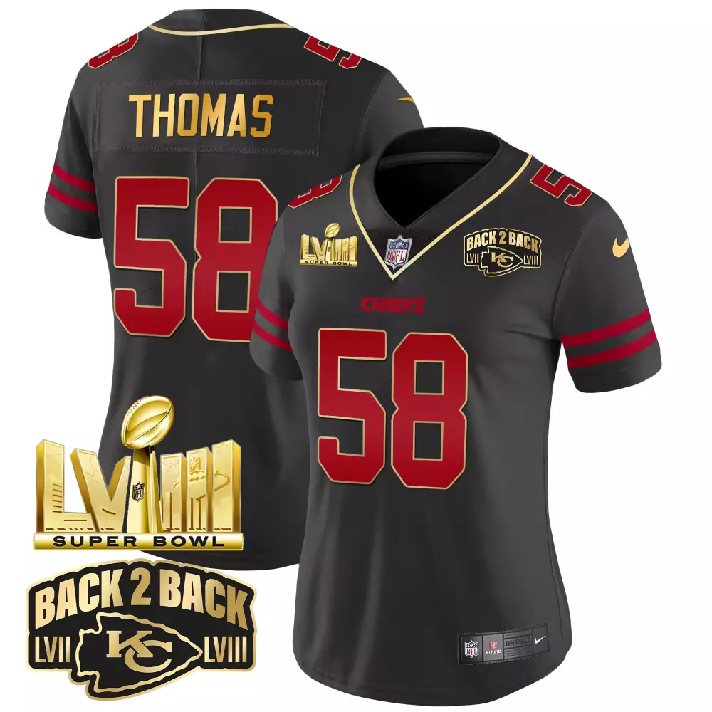 Thomas 58 Kansas City Chiefs 2023 Women's Stitched Vapor Jersey | Black LVII Patch | Game Day Outfit | For Men, Women & Youth