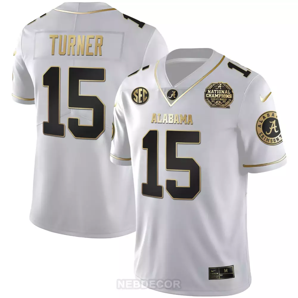 Turner 15 Alabama Crimson Tide 2023 Men's Stitched Vapor Jersey | White National Champions Edition | Fan Gear for Game Day | For Men, Women & Youth