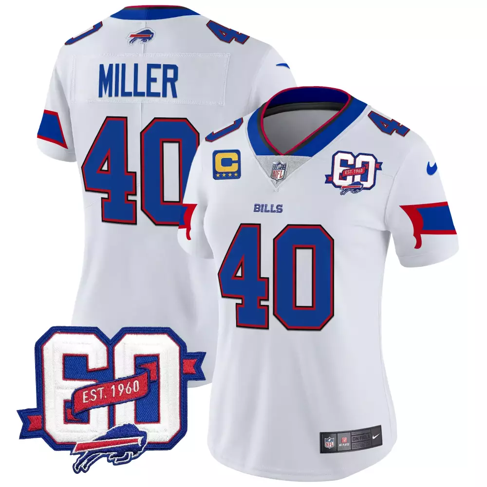 Von Miller 40 Buffalo Bills Women's All Stitched Vapor Jersey | White 60th Anniversary Edition | 2022 for All