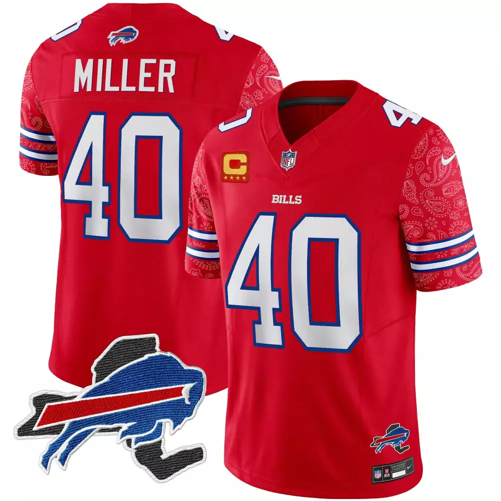 Von Miller 40 Buffalo Bills 2023 Men's All Stitched Vapor Jersey | Red Bandana Patch | Limited Edition Fan Gear for Game Day | For Men, Women & Youth