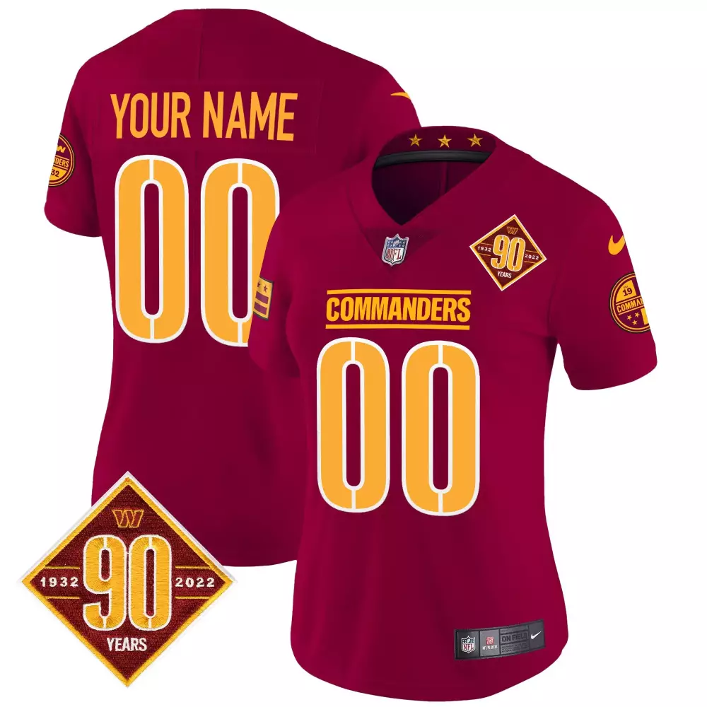 Washington Commanders Women's 2022 All Stitched Vapor Jersey | 90 Years Edition Red | Limited Edition Fan Gear | For Men, Women & Youth