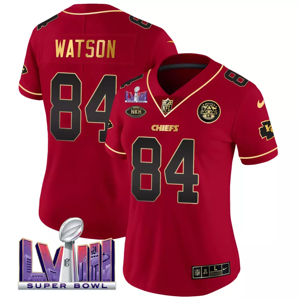 Watson 84 Kansas City Chiefs 2023 Women's Stitched Vapor Jersey | Super Bowl Edition Red | Fan Gear for Men, Women & Youth