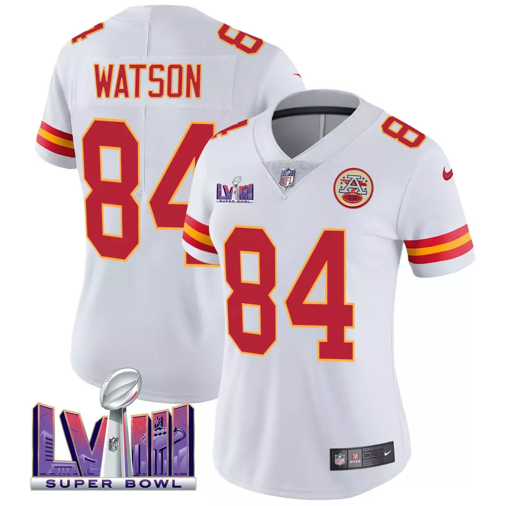 Watson 84 Kansas City Chiefs 2023 Women's Stitched Vapor Jersey | White Back 2 Back Edition | Fan Gear for Men, Women & Youth