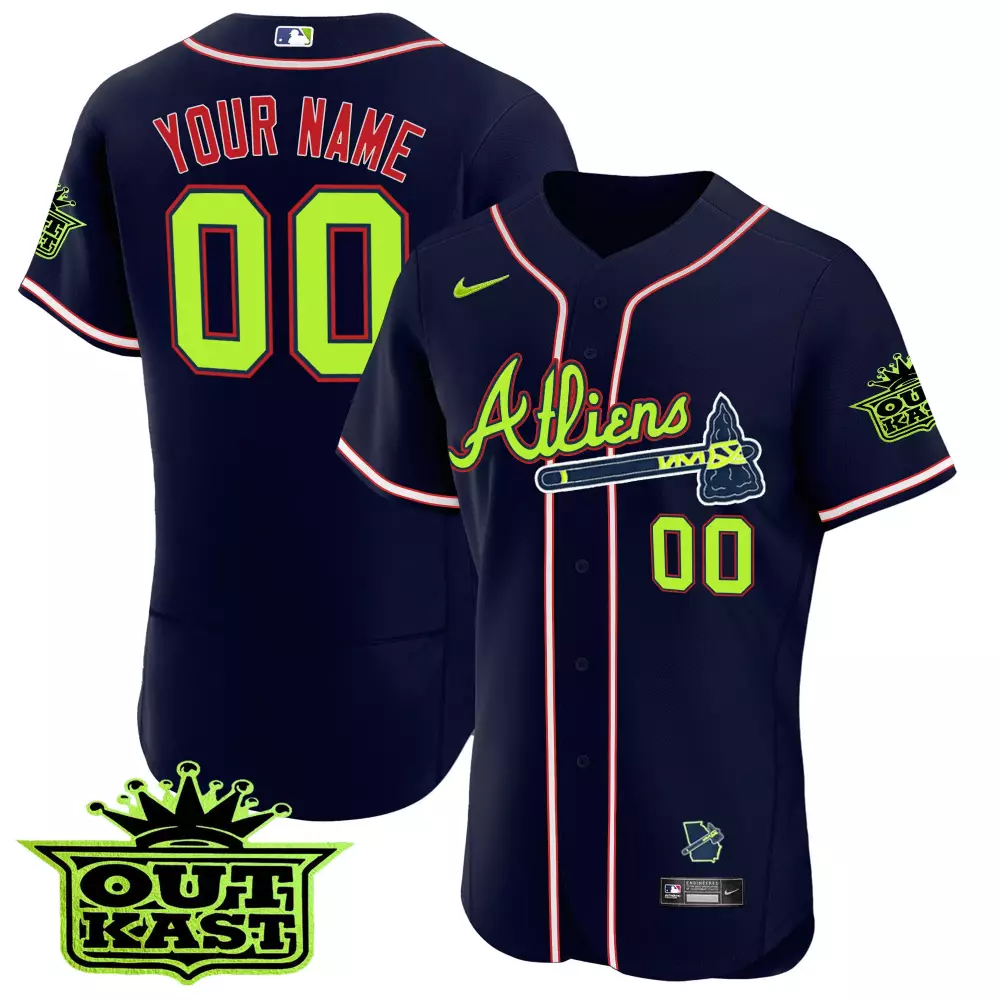 Your Name 00 Atlien 2023 Stitched Vapor Jersey | Navy Neon Green Outkast Edition | Limited Edition Fan Gear | For Men, Women & Youth