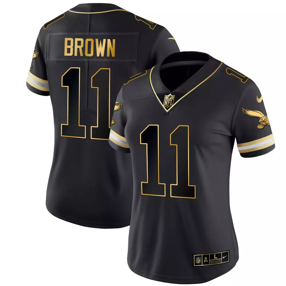 A J Brown 11 Philadelphia Eagles Women's 2023 Black Stitched Jersey | Name Patch | For Women & Youth