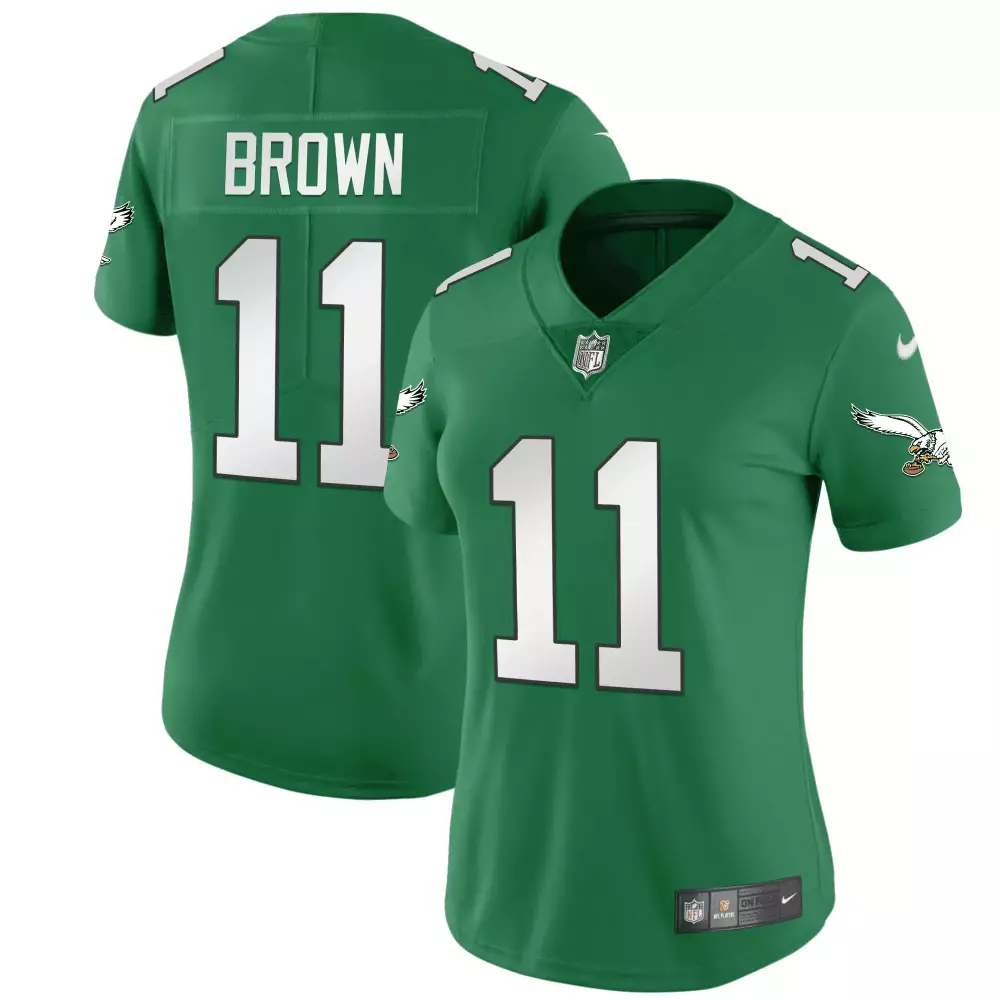 A J Brown 11 Philadelphia Eagles Women's 2023 Stitched Midnight Green Jersey | Name Patch | For Women & Youth