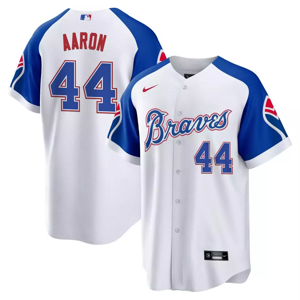 Aaron 44 Atlanta Braves 1974 Style Stitched Jersey | White with Name Patch | Men's Fan Gear | For Men, Women & Youth