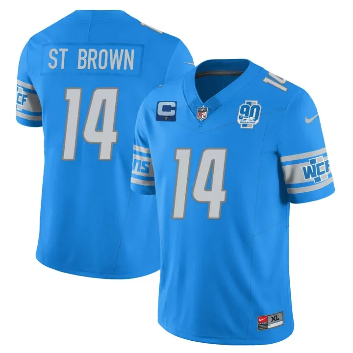 Aidan Hutchinson 14 Men's Detroit Lions Blue Stitched Jersey | 90th Year Name Patch | Fan Gear for Men, Women & Youth