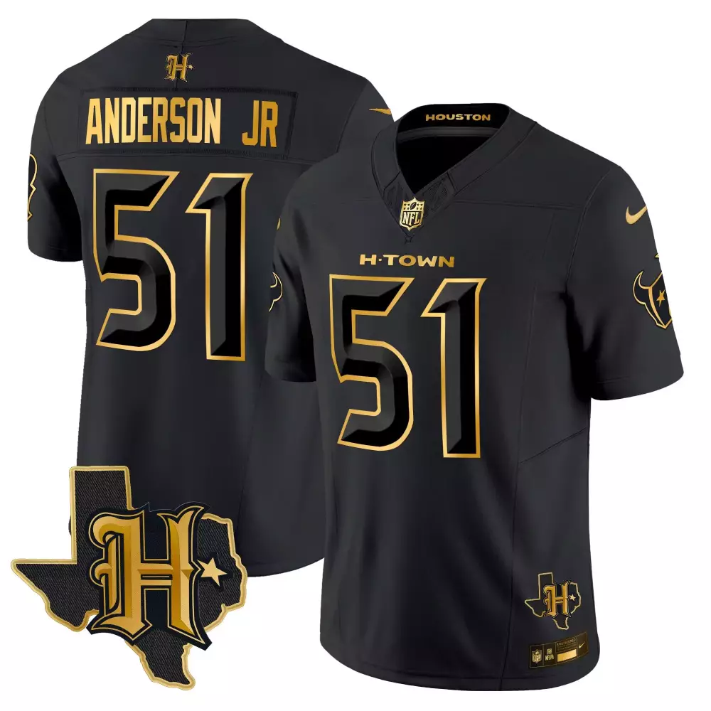 Anderson Jr 51 Houston Texans Black Gold Vapor Limited Jersey | All Stitched Name Patch 2024 | For Men, Women & Youth