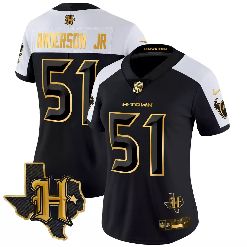 Anderson Jr 51 Houston Texans Black Stitched Jersey | Women's 2024 Name Patch | For Women, Men & Youth