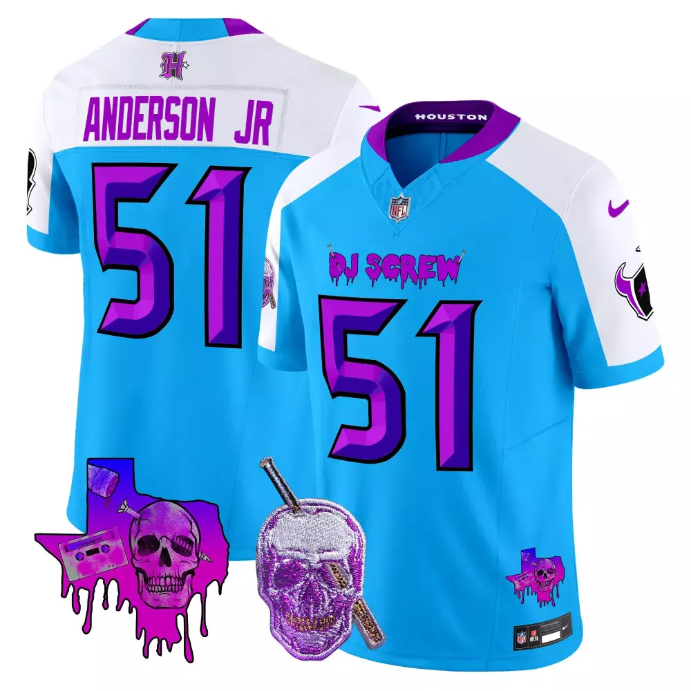 Anderson Jr 51 Houston Texans Blue All Stitched Jersey | With Name Patch 2023 | For Men, Women & Youth