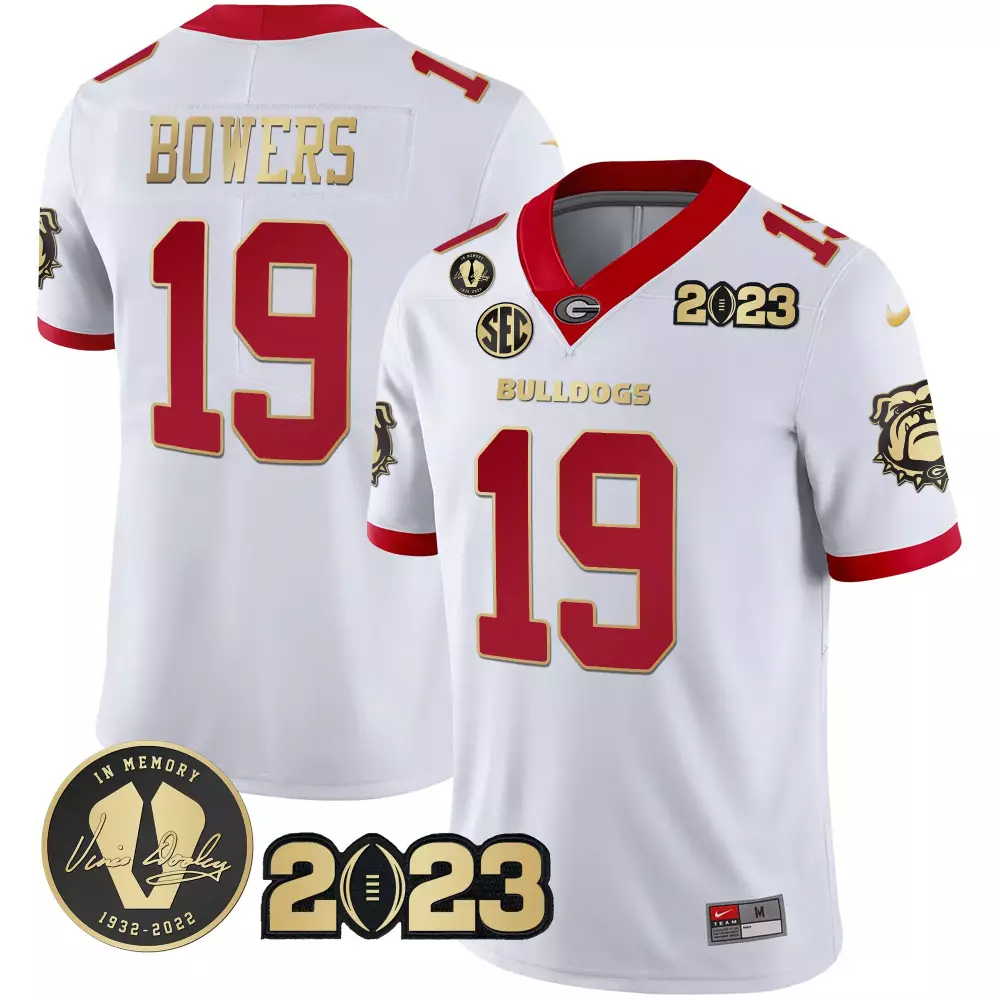 Bowers 19 Georgia Bulldogs 2023 Stitched Jersey | White Edition with Style Name Patch | Fan Gear | For Men, Women & Youth