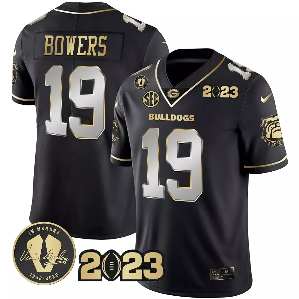 Bowers 19 Georgia Bulldogs 2023 Black Stitched Jersey | 2023 Name Patch Style | Game Day Outfit | For Men, Women & Youth