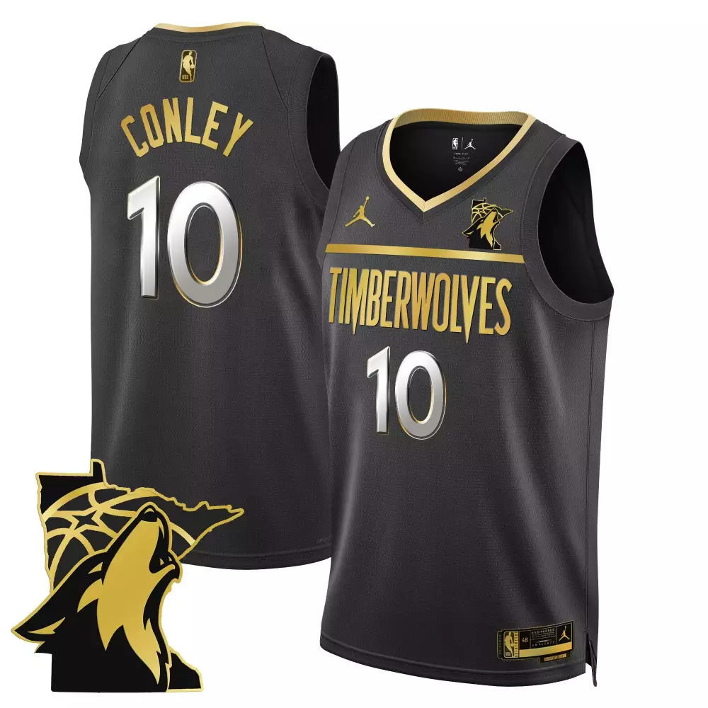 Conley 10 Minnesota Timberwolves Black Stitched Jersey | Men's Style 2023 | Name Patch Fan Gear | For Men, Women & Youth