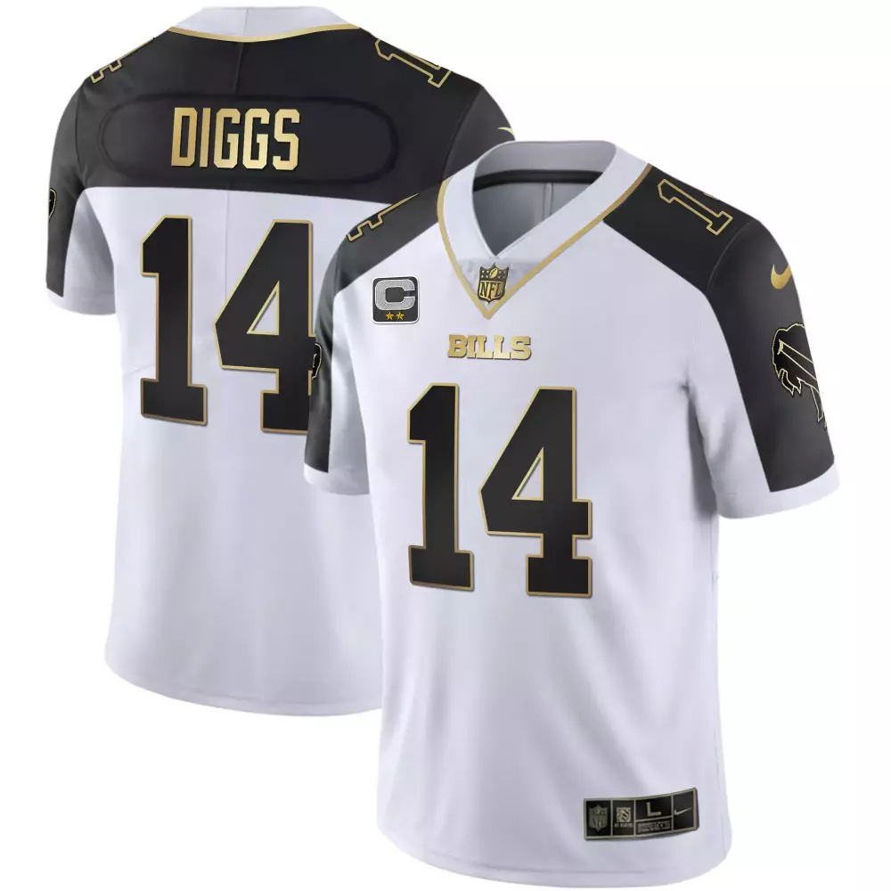 Stefon Diggs 2023 Men's Stitched Jersey | White Black Name Patch | Game Day Outfit | For Men
