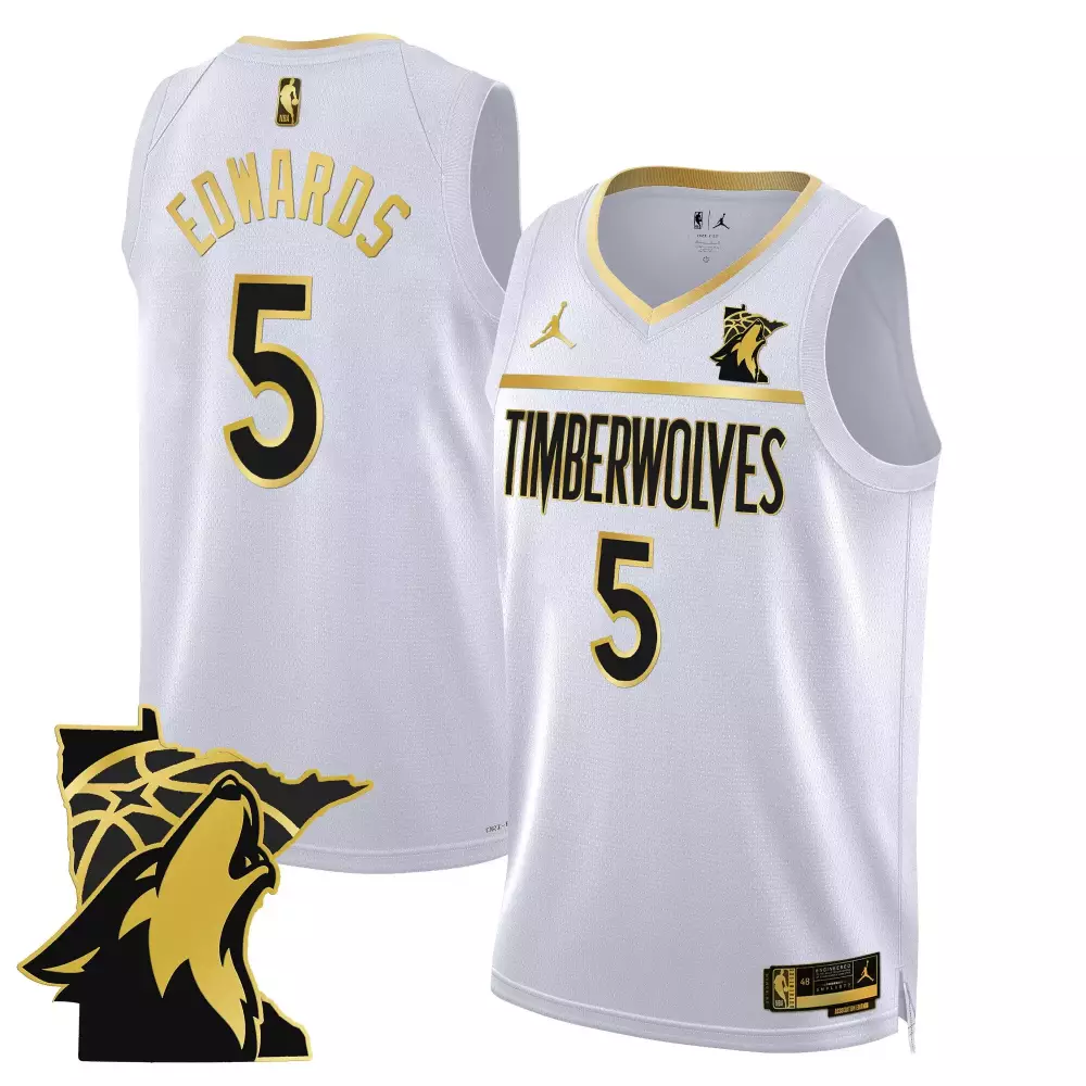 Edwards 5 Minnesota Timberwolves 2024 White All Stitched Jersey | Men's Style Name Patch | Fan Gear for Men, Women & Youth