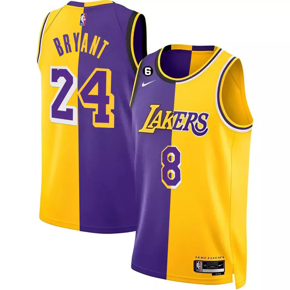 Kobe Bryant 24 Los Angeles Lakers Stitched Jersey | 2023 Purple Yellow Name Patch | Fan Gear for Men, Women & Youth