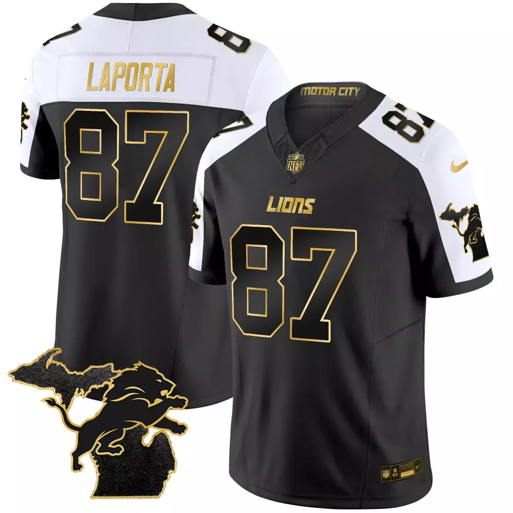 Laporta 87 Detroit Lions 2024 Men's Black Stitched Jersey | Name Patch Fan Gear | For Men, Women & Youth
