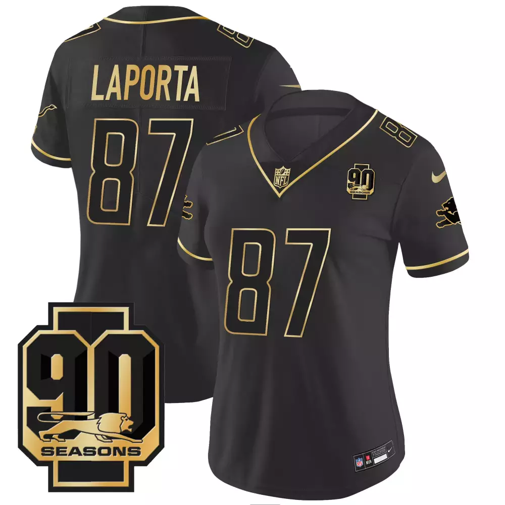 Laporta 87 Detroit Lions Black Jersey | 90th Year Women's Style All Stitched Fan Gear | For Men, Women & Youth