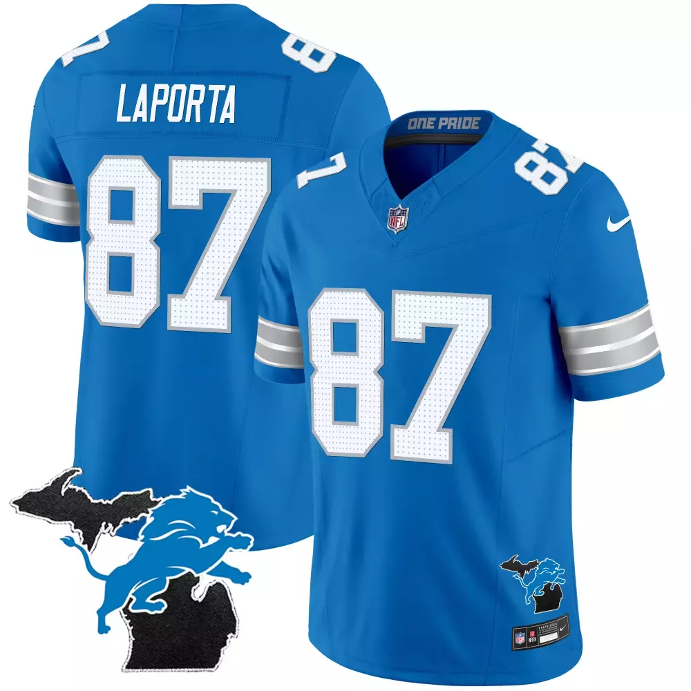 Laporta Detroit Lions 90th Year Blue Stitched Jersey | Women's Style with Name Patch | For Women, Men & Youth