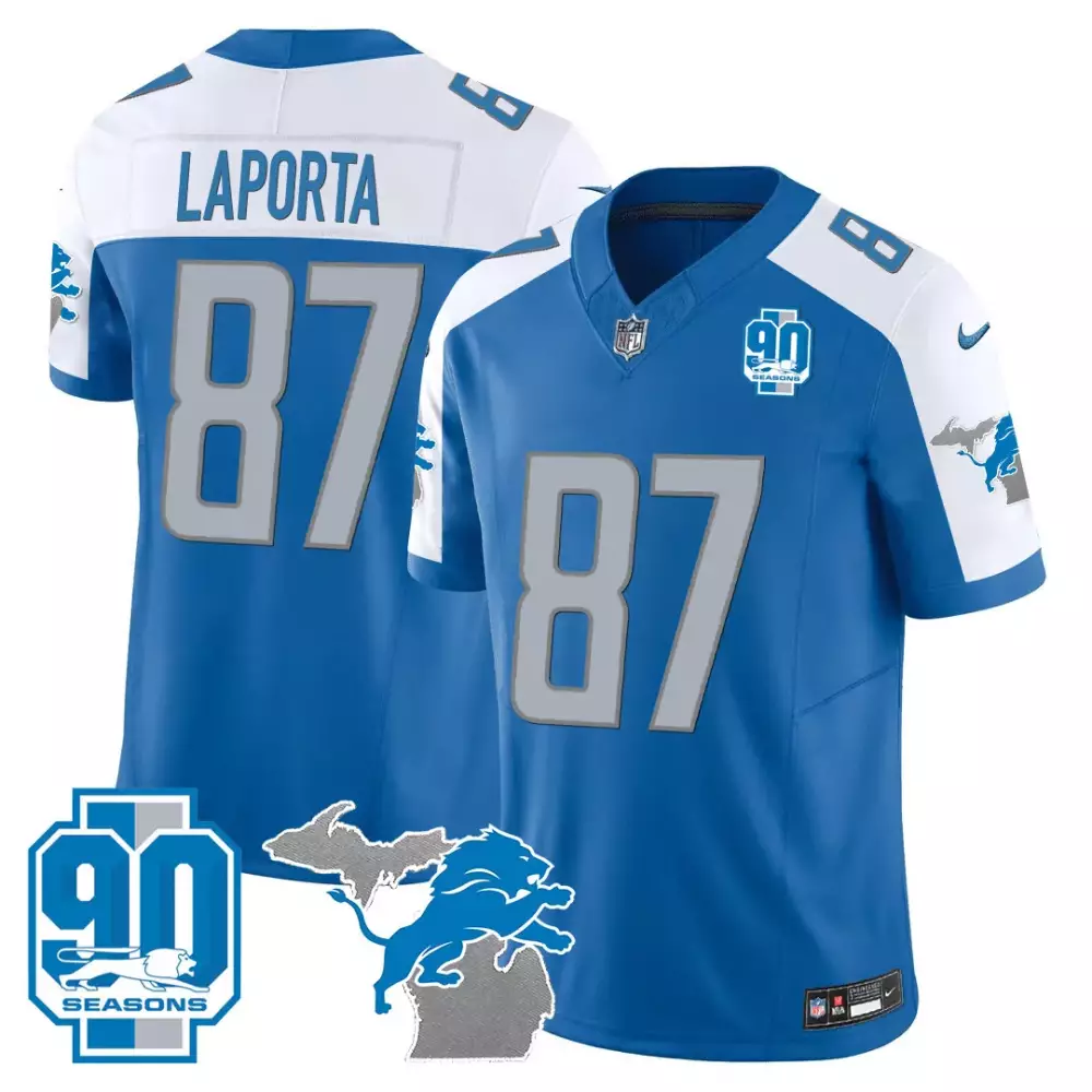 Laporta Detroit Lions 2023 Blue Stitched Jersey | NFC North Champions Name Patch | Men's Style | For Men, Women & Youth