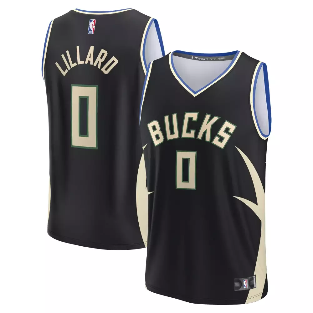 Lillard 0 Milwaukee Bucks Black Stitched Jersey | Name Patch 2023 | Game Day Outfit for Men, Women & Youth