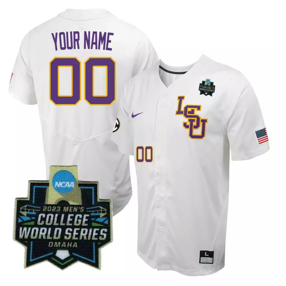LSU Tigers White Stitched Jersey | Name Patch 2023 College World Series | Men’s Unisex Style | Fan Ge