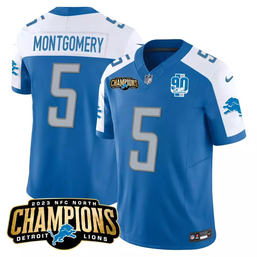 Montgomery 5 Detroit Lions 2023 NFC North Champions Vapor Jersey | Stitched Blue | Limited Edition Fan Gear | For Men, Women & Youth
