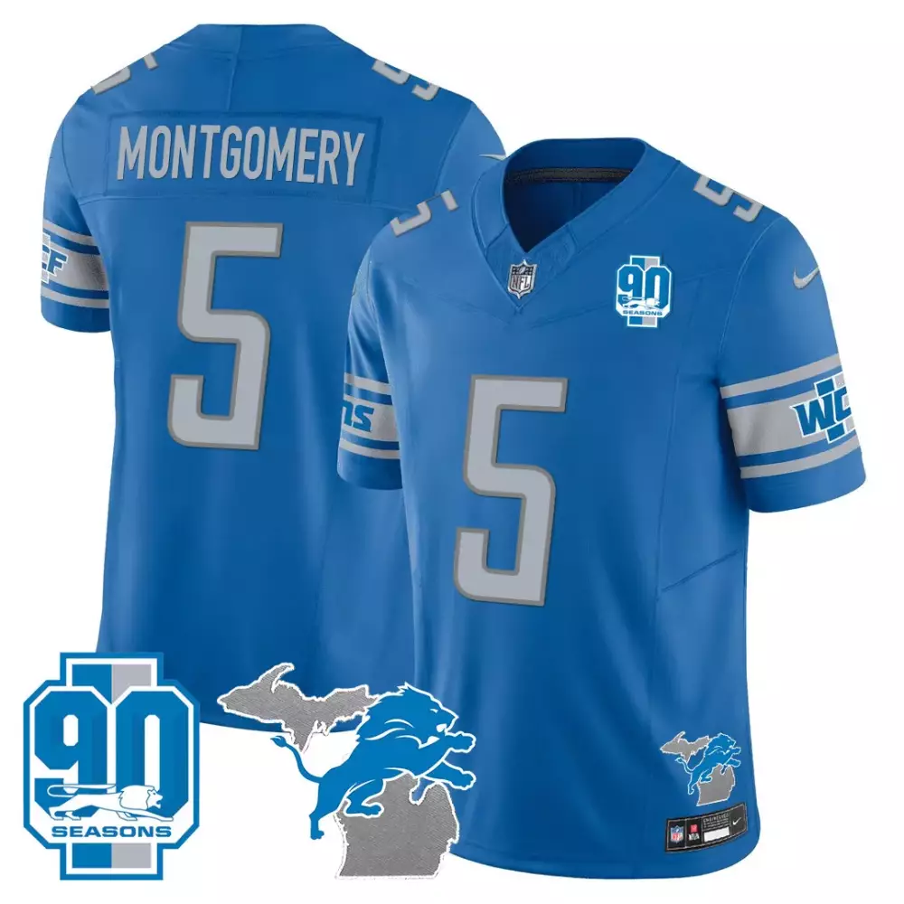 Montgomery 5 Detroit Lions 90th Year Blue Stitched Jersey | Name Patch | Fan Gear for Game Day | For Men, Women & Youth
