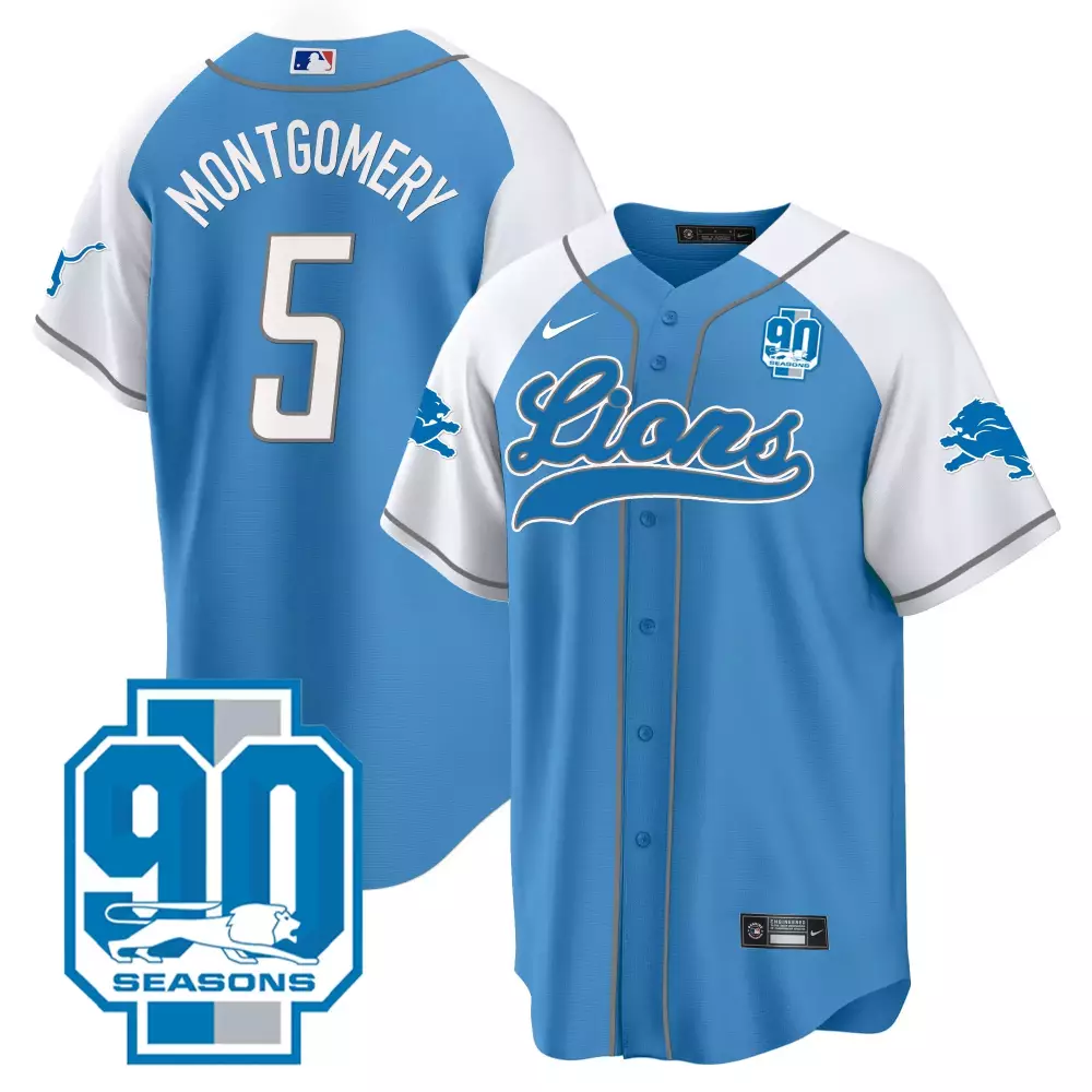 Montgomery 5 Detroit Lions 90th Year Blue Stitched Jersey | Name Patch | Limited Edition Fan Gear | For Men, Women & Youth