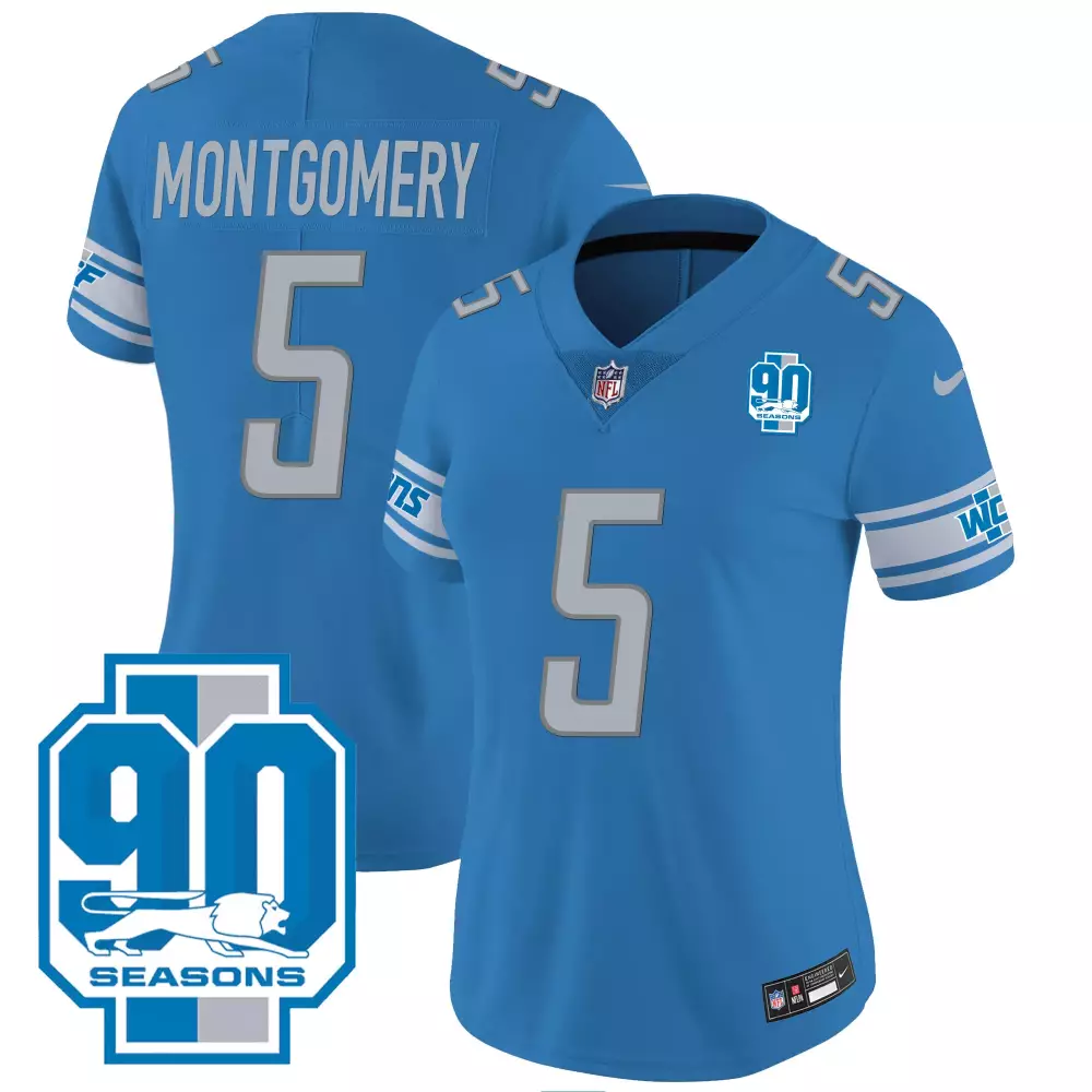 Montgomery 5 Detroit Lions Women's Gray All Stitched Vapor Jersey | 90 Seasons Edition | Game Day Outfit | For Men, Women & Youth