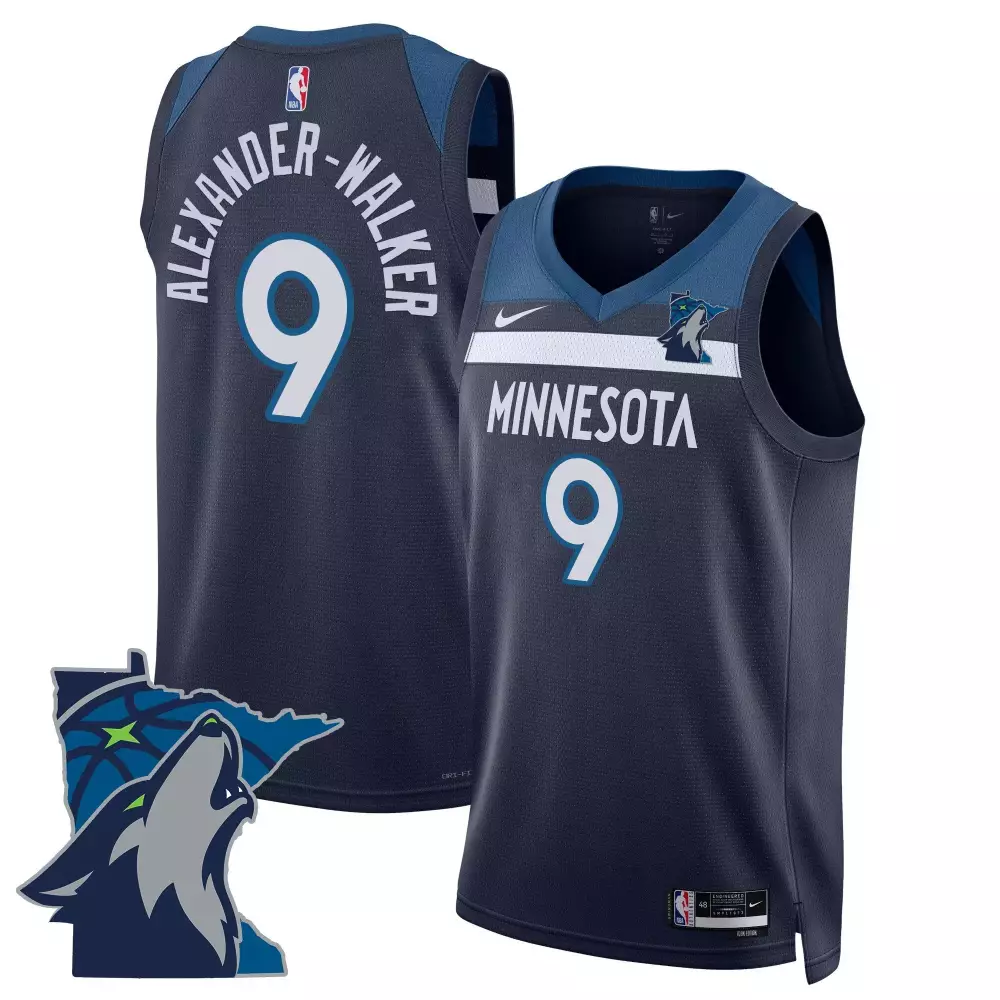 Nickeil Alexander-Walker 2023 Minnesota Timberwolves Stitched Jersey | Navy Name Patch | Replica Fan Gear for Men, Women & Youth