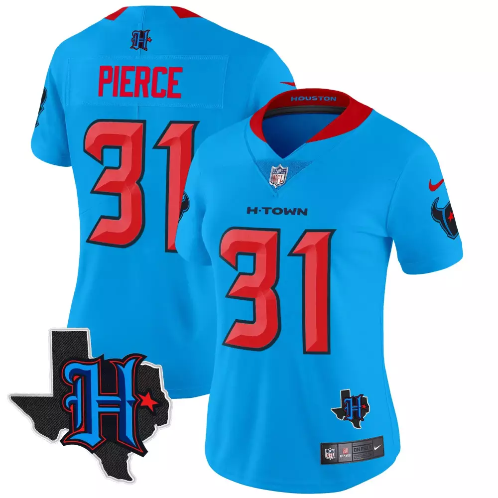 Pierce 31 Houston Texans 2024 Women's Blue All Stitched Jersey | Name Patch Edition | Fan Gear for Women, Men & Youth