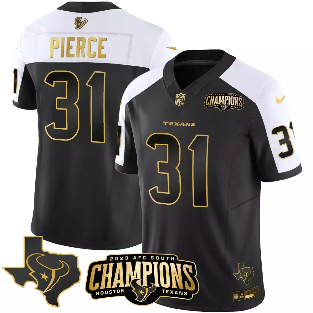 Pierce 31 Houston Texans 2024 Black All Stitched Jersey | 2023 AFC South Champions Name Patch | For Men, Women & Youth