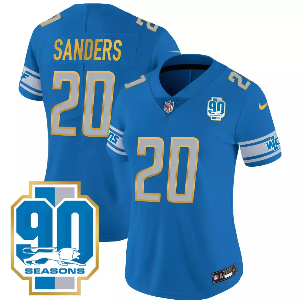 Sanders 20 Detroit Lions Blue Women's Jersey | All Stitched Name Patch 90 Seasons | Replica Fan Gear for Women & Youth