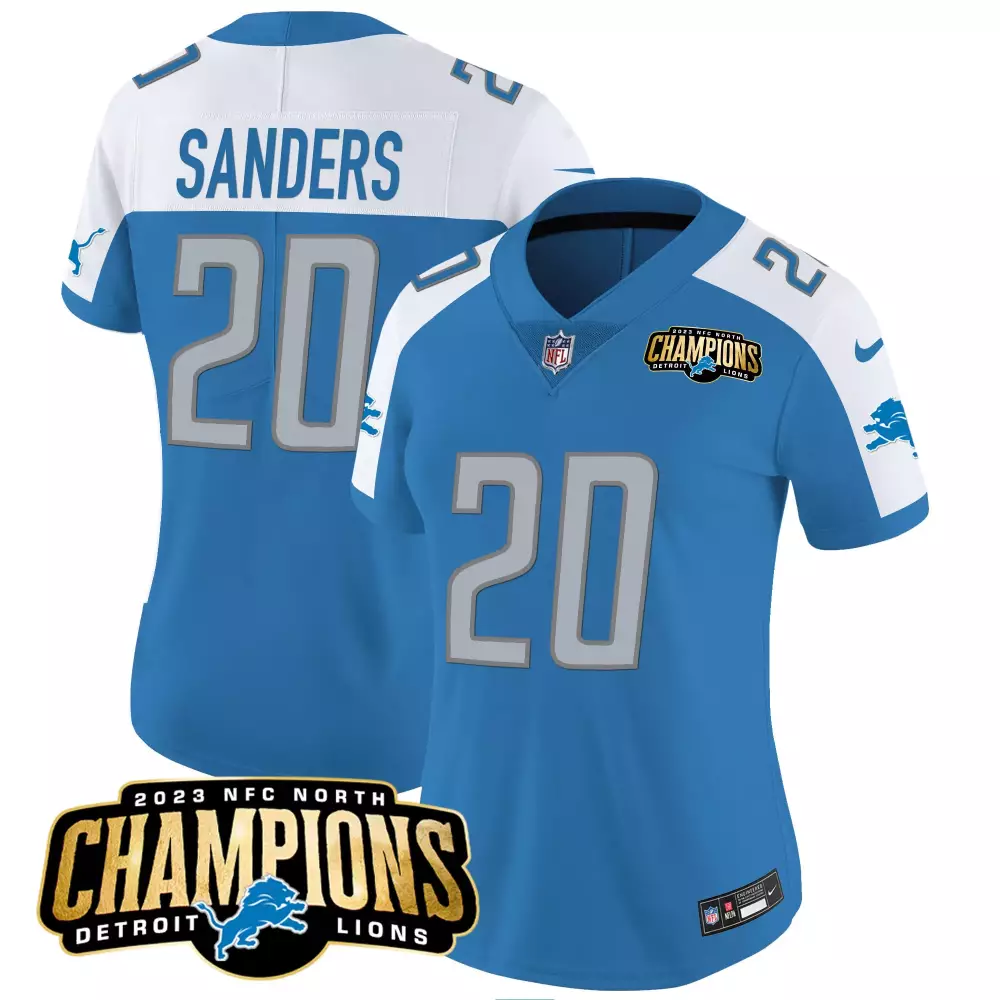 Sanders 20 Detroit Lions Women's Blue Stitched Jersey | Name Patch 90 Seasons Style | Limited Edition Fan Gear for Women & Youth