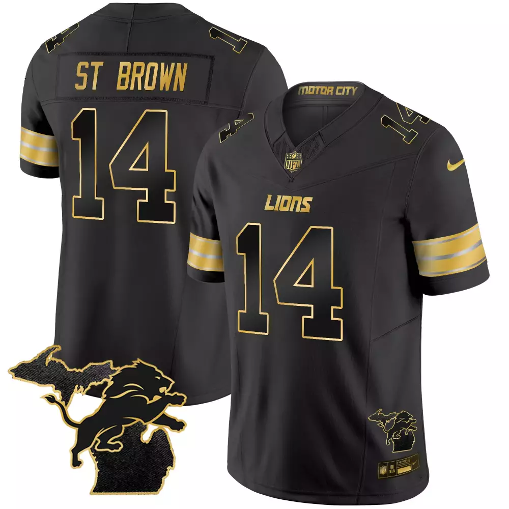 St. Brown 14 Detroit Lions Black Jersey | Stitched Name Patch | 2024 Edition | For Men, Women & Youth