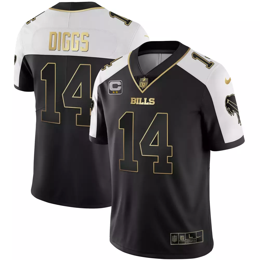 Stefon Diggs 14 Buffalo Bills 2023 Black Gold Name Patch Vapor Jersey | Stitched Fan Gear for Men, Women & Youth