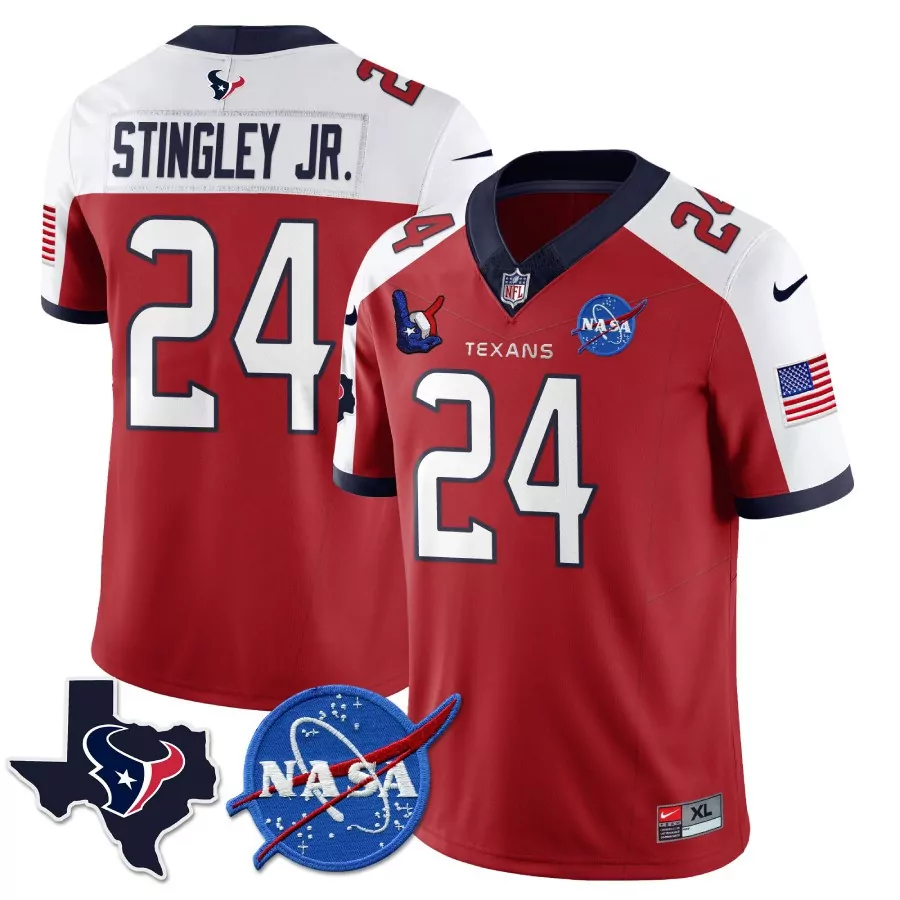 Stingley Jr. 24 Houston Texans Men's Red Stitched Jersey | NASA Patch 2023 | Fan Gear for Game Day | For Men, Women & Youth