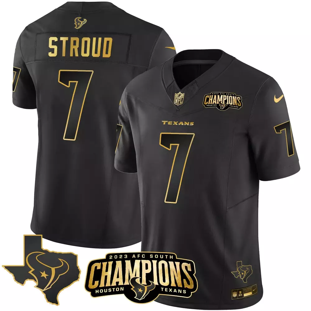 Stroud 7 Houston Texans 2024 Black All Stitched Jersey | Name Patch Design | AFC South Champions | For Men, Women & Youth