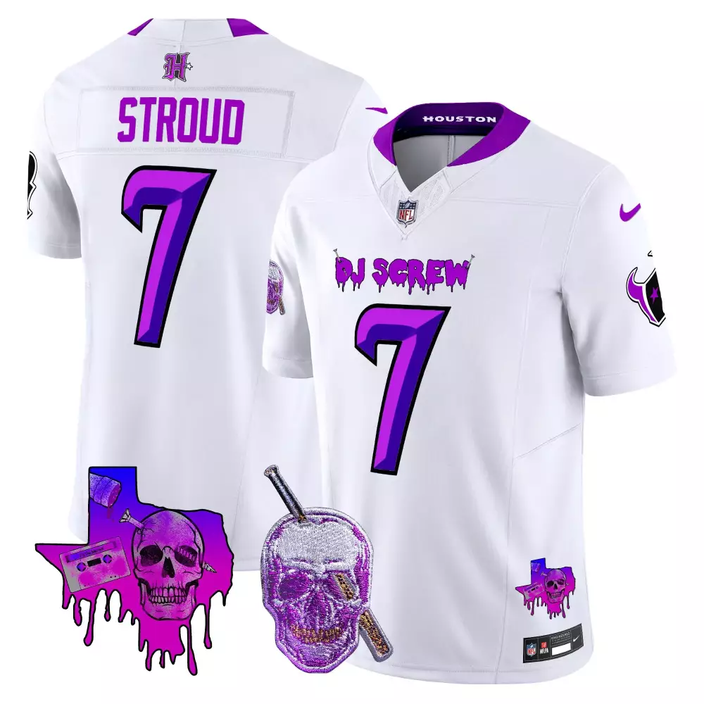 Stroud 7 Houston Texans White Stitched Jersey | DJ Screw Style 2023 | For Men, Women & Youth