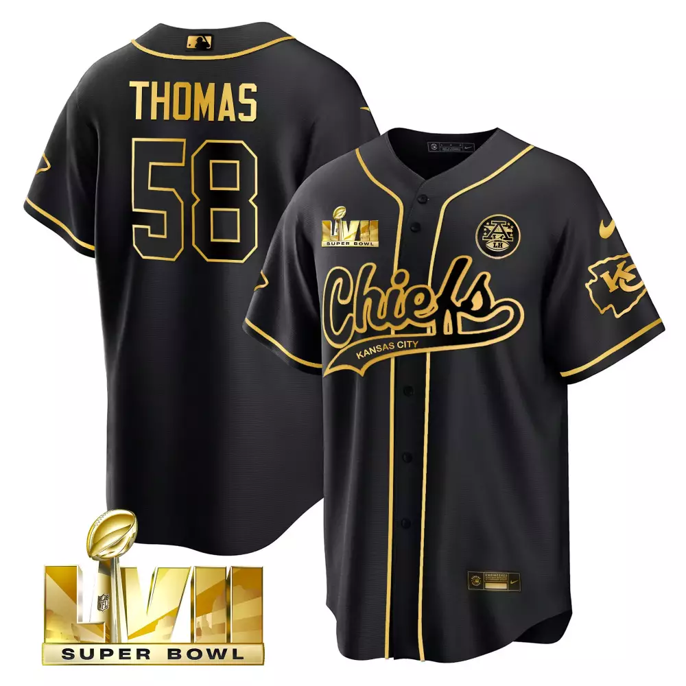 Thomas 58 Kansas City Chiefs Black All Stitched Jersey | 2023 Name Patch | For Men, Women & Youth