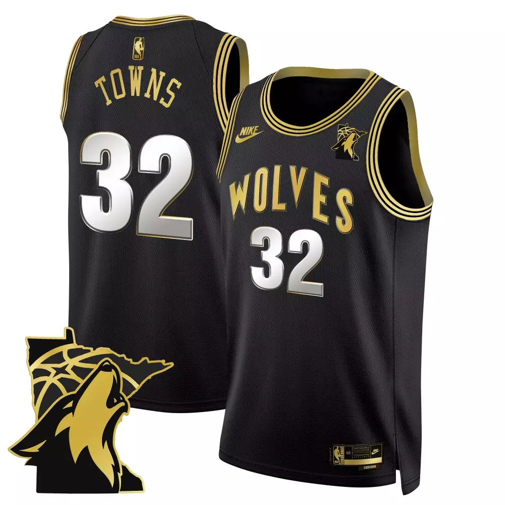 Towns 32 Minnesota Timberwolves 2023 Black Stitched Jersey | Name Patch Style | Fan Gear for Men, Women & Youth
