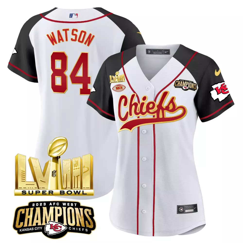 Watson 84 Kansas City Chiefs White Jersey All Stitched Female Name Patch 2023 Super Bowl Champions | Stylish Fan Gear | For Women & Youth