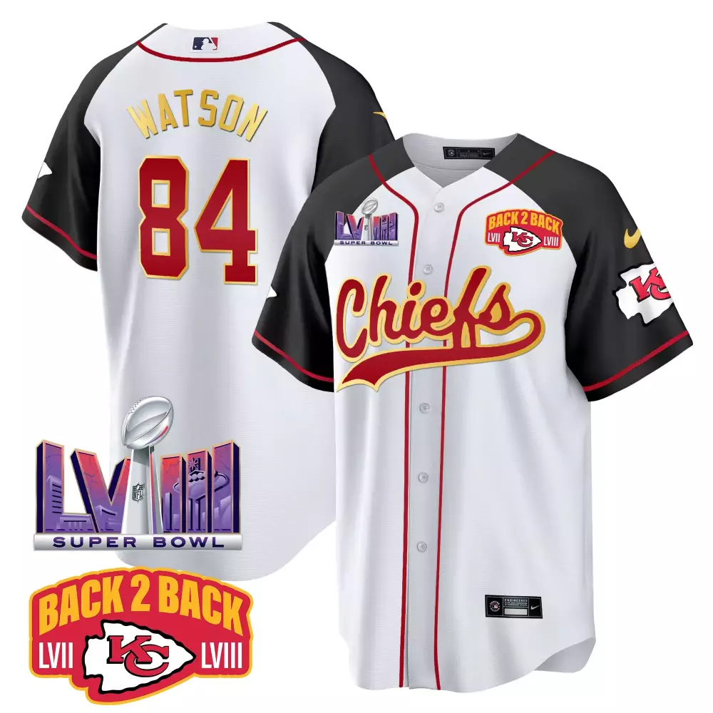 Watson 84 Kansas City Chiefs White Stitched Jersey with Name Patch Super Bowl LVIII Back 2 Back | Celebrate the Champions | For Men, Women & Youth